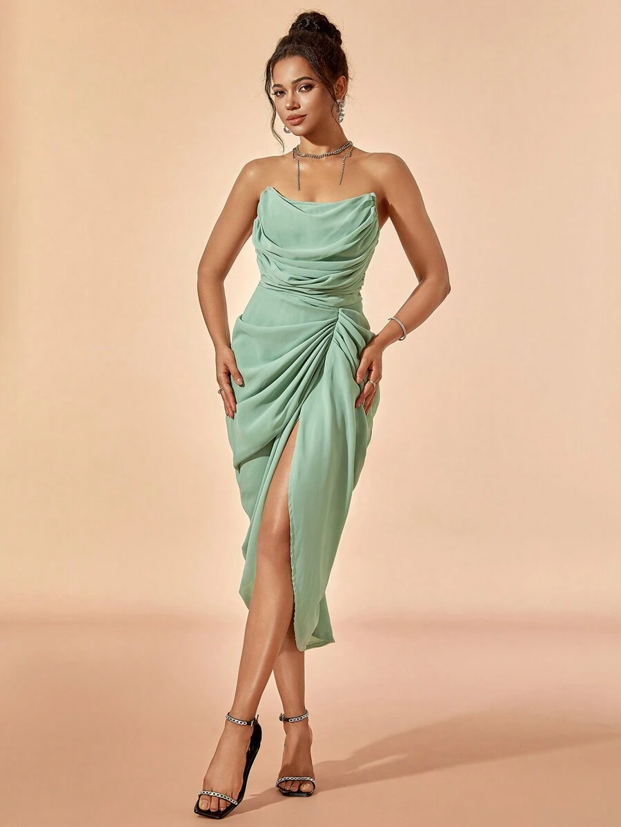 Váy xòe nhún bèo chiffon thời trang nữ, váy dự tiệc - Màu xanh Bạc hà - Xem 1