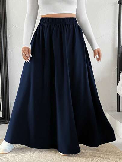 SHEIN EZwear Plus Size Women Solid Color Elastic High Waist Super A-Line Skirt