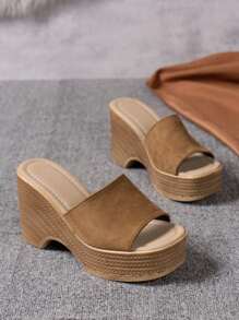 Women's Brown Wedge Heel Thick-Soled Platform Sandals