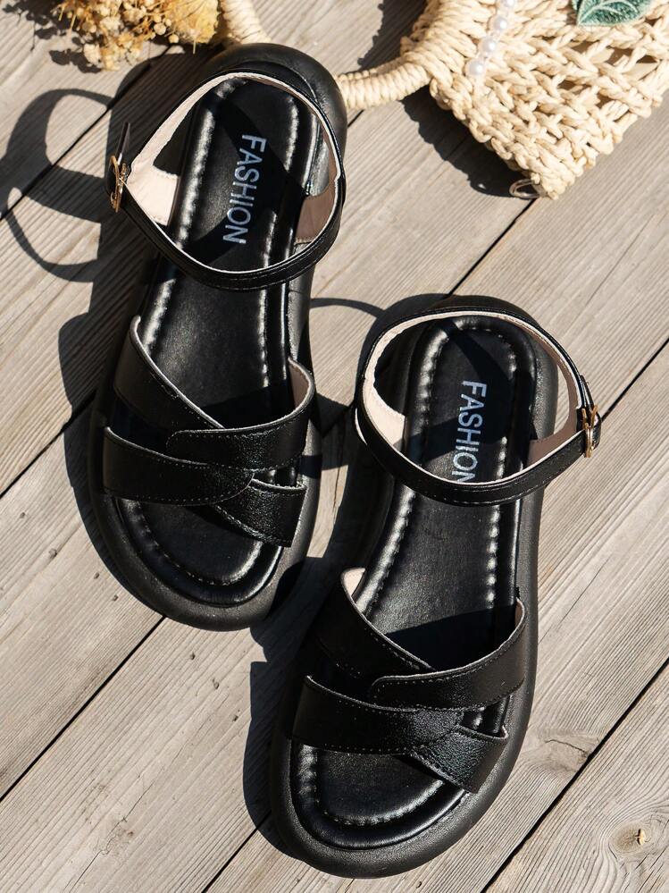 Sandalias planas para mujer, negras, con tiras cruzadas, respirables, estilo romano, ligeras, con punta abierta, vintage, sexy, para fiesta y playa - Negro - Añade 5