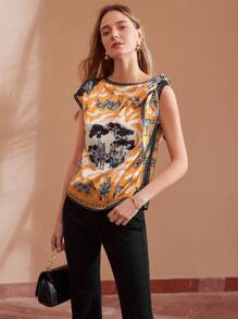 MOTF PREMIUM 斑馬和植物圖案打結裝飾蝙蝠袖襯衫 - 彩色 - 查看 5