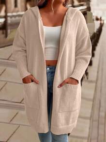 SHEIN LUNE 加大號雙口袋連帽長外套 - 杏色 - 查看 5