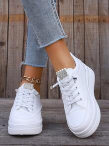 秋冬时尚百搭厚底软底女士运动鞋，可增高，无鞋带，女士运动鞋