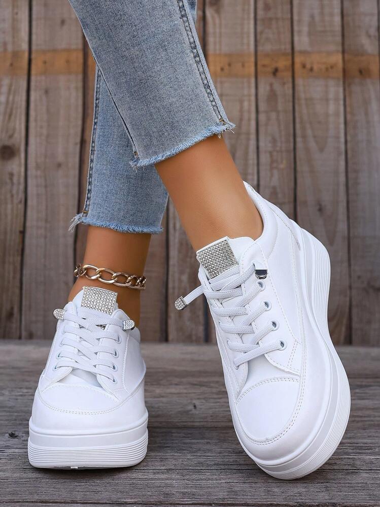 EMERY ROSE Fashionable And Versatile Thick-Soled Soft-Bottomed Ladies" Sport Shoes With A Foot Increase And No Shoelaces - White - View 4