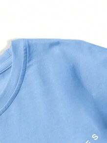 Manfinity Homme Men's Short Sleeve T-Shirt With Letter Print And Round Neck - Dusty Blue - View 4