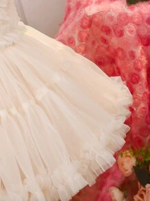 寶寶女孩時尚網狀背心拍照服裝裙 - 白色 - 查看 5