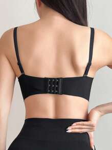 DAZY Simple Gathered Padded Push-Up Bra With 2 In 1 Design For Large Busts To Look Smaller - Black - View 2