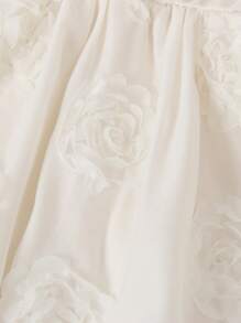 Young Girls' Dress With Floral Appliques And Patchwork Design - Apricot - View 7