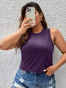 SHEIN Plus Size Màu Trơn Phù Hợp Hàng Ngày Và Áo Tank Top - Màu tím - Xem 4
