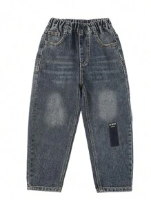 Tween Boys' Patched Slant Pocket Washed Tapered Jeans