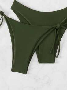 SHEIN Swim Basics V-Neck Halter Tie Bikini Set, String Beach Outfit Bathing Suit Summer,Summer Beach - Army Green - View 3