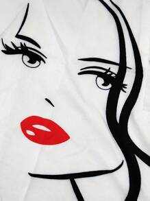 Women's Casual Portrait Print Drop Shoulder Blouse - White - View 3