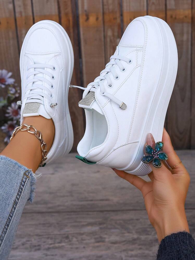 EMERY ROSE Fashionable And Versatile Thick-Soled Soft-Bottomed Ladies" Sport Shoes With A Foot Increase And No Shoelaces - White - View 1