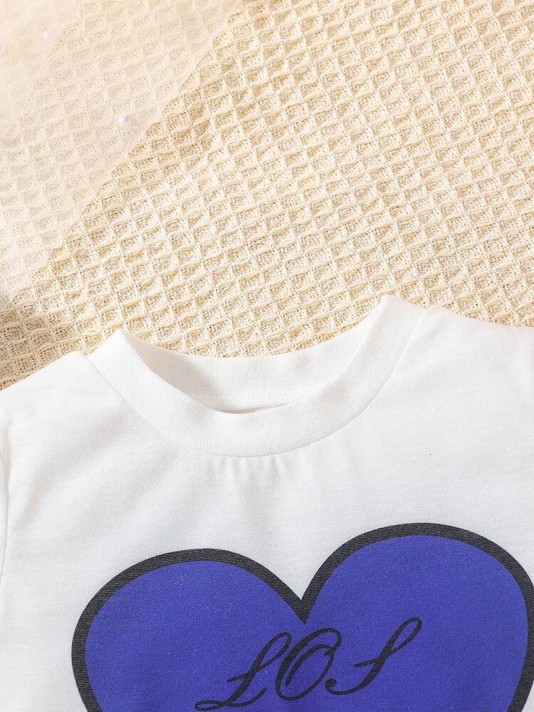 Summer Cool Baby Boy Heart & Letter Print Short Sleeve T-Shirt And Camo Long Pants Handsome Two Piece Set