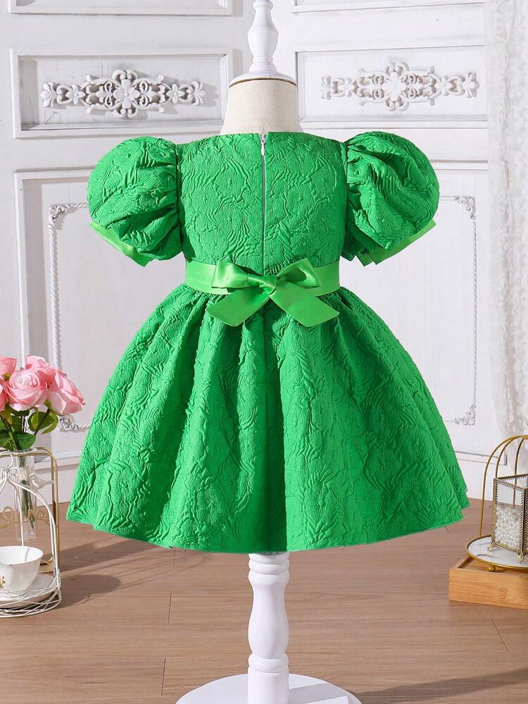 Sweet And Cute Puff Sleeve Fluffy Princess Dress For Girls, Gorgeous Faux Pearl Decoration, Baby Girl Shower Birthday Party Host Piano Performance Dress