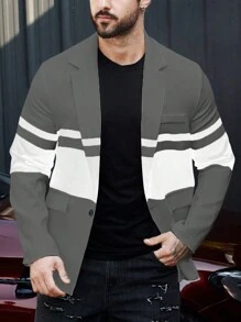 Manfinity Mode Men Casual Suit With Single Breasted Button And Color Block Design - Multicolor - View 4