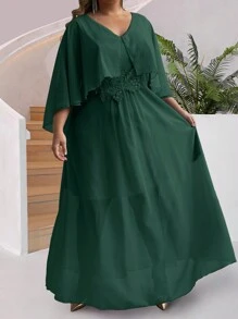 SHEIN Unity Plus Size Casual Loose Fit Spliced Water Soluble Lace Dress For Spring And Summer - Dark Green - View 5