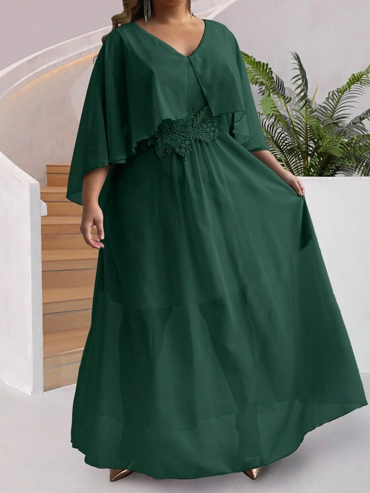 Plus Size Casual Loose Fit Spliced Water Soluble Lace Dress For Spring And Summer