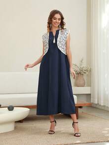 Abito da donna in stile arabo per il Ramadan, Jalabia con stampa a nappine, design tradizionale elegante, primavera/estate 2025 - Blu reale - Visualizzare 4