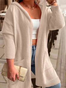 SHEIN LUNE 加大號雙口袋連帽長外套 - 杏色 - 查看 3