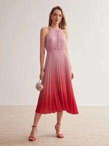 MOTF PREMIUM VESTIDO DE CUELLO HALTER PLEGADO CON ESTAMPADO DE DEGRADADO - Rosa - Ver 7