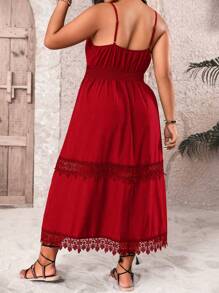 SHEIN Clasi Đầm ren cỡ lớn thời trang mặc hàng ngày Xuân Hè Cami - Đỏ - Xem 2