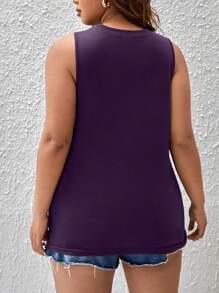 SHEIN Plus Size Màu Trơn Phù Hợp Hàng Ngày Và Áo Tank Top - Màu tím - Xem 2