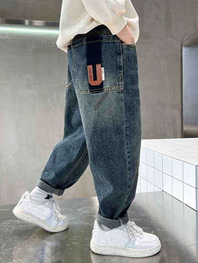 Tween Boy Slant Pocket Washed Tapered Denim Jeans