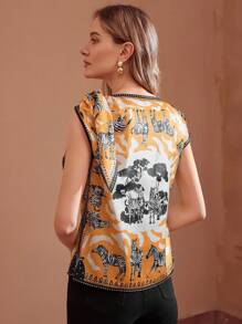 MOTF PREMIUM 斑馬和植物圖案打結裝飾蝙蝠袖襯衫 - 彩色 - 查看 8