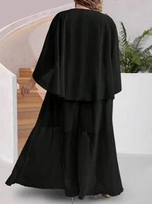 SHEIN Unity Vestido de talla grande unicolor con dobladillo con volantes para uso diario informal - Negro - Ver 2