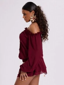 MUSERA Beach Women Outfits Chiffon Bardot Tie Front Shift Dress Boho Spring Summer Cute Vacation - Burgundy - View 4