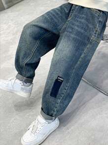 Tween Boys' Patched Slant Pocket Washed Tapered Jeans