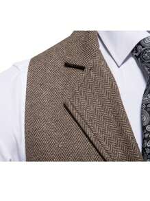 Chaleco De Traje Informal Con Bolsillo Delantero Y Botones Estilo Caballero Para Hombre Con Solapa - Café integral - Ver 4