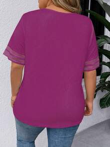 SHEIN LUNE Camiseta casual de manga corta con cuello en V de talla grande y unicolor para primavera y verano - Morado - Ver 2