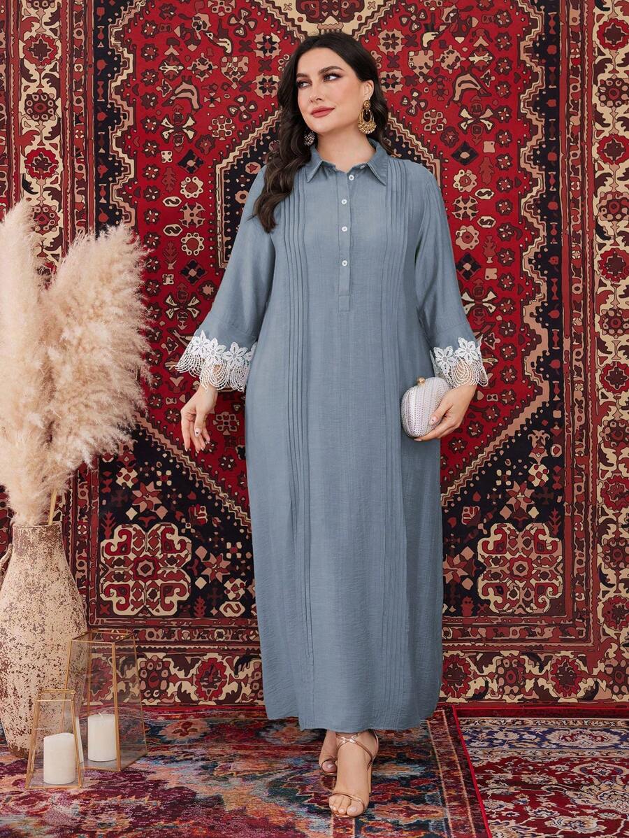 Mulvari Plus Size Lace Patchwork Arabian Dress For Spring Daily Wear
