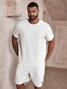 Manfinity Homme Men Plus Size Solid Textured Short Sleeve T-Shirt And Shorts Set, Summer