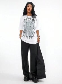 Coolane Women Streetwear Y2K Graphics Over Size T Shirt - White - View 5