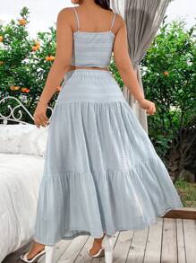 SHEIN LUNE Plus Size Textured Fabric Cami Top & Skirt - Blue - View 2