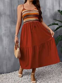 SHEIN Holidaya Váy mùa hè có dây đeo chữ A thời trang dành cho nữ cỡ lớn - trái cam - Xem 5
