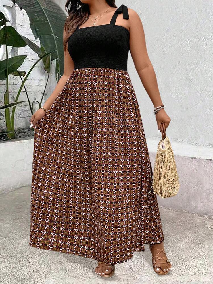 Women's Plus Size Geometric Pattern Printed Cami Dress