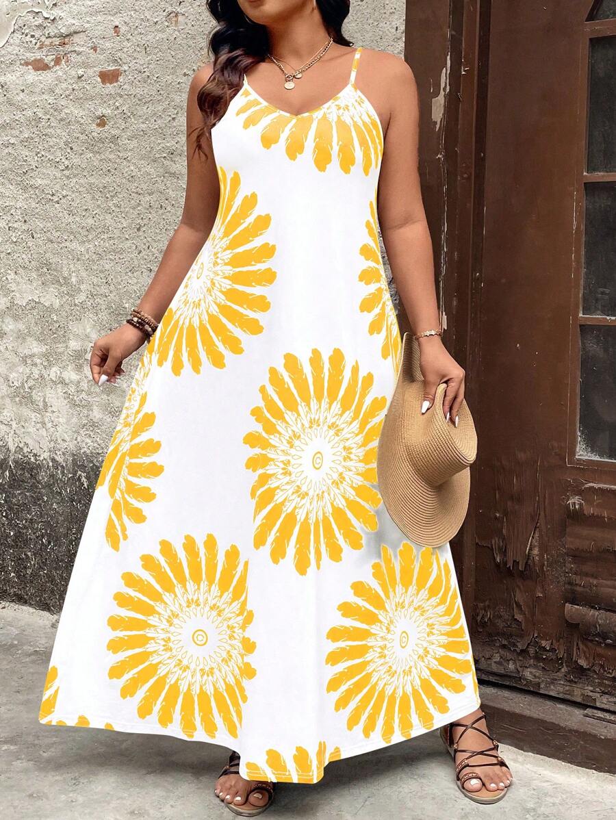 SHEIN Clasi 大码女式波西米亚风夏季假日花卉印花细肩带连衣裙