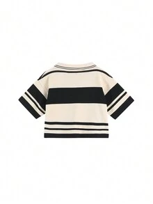 女式夏季拼色落肩宽松休闲 Polo 领针织上衣