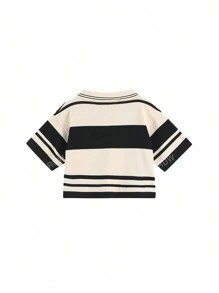 Women's Summer Color Block Drop Shoulder Loose Casual Polo Collar Knit Top