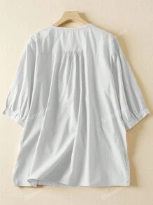 Camisa floja de manga de linterna redonda de bordado floral de unicolor de primavera/verano para mujer