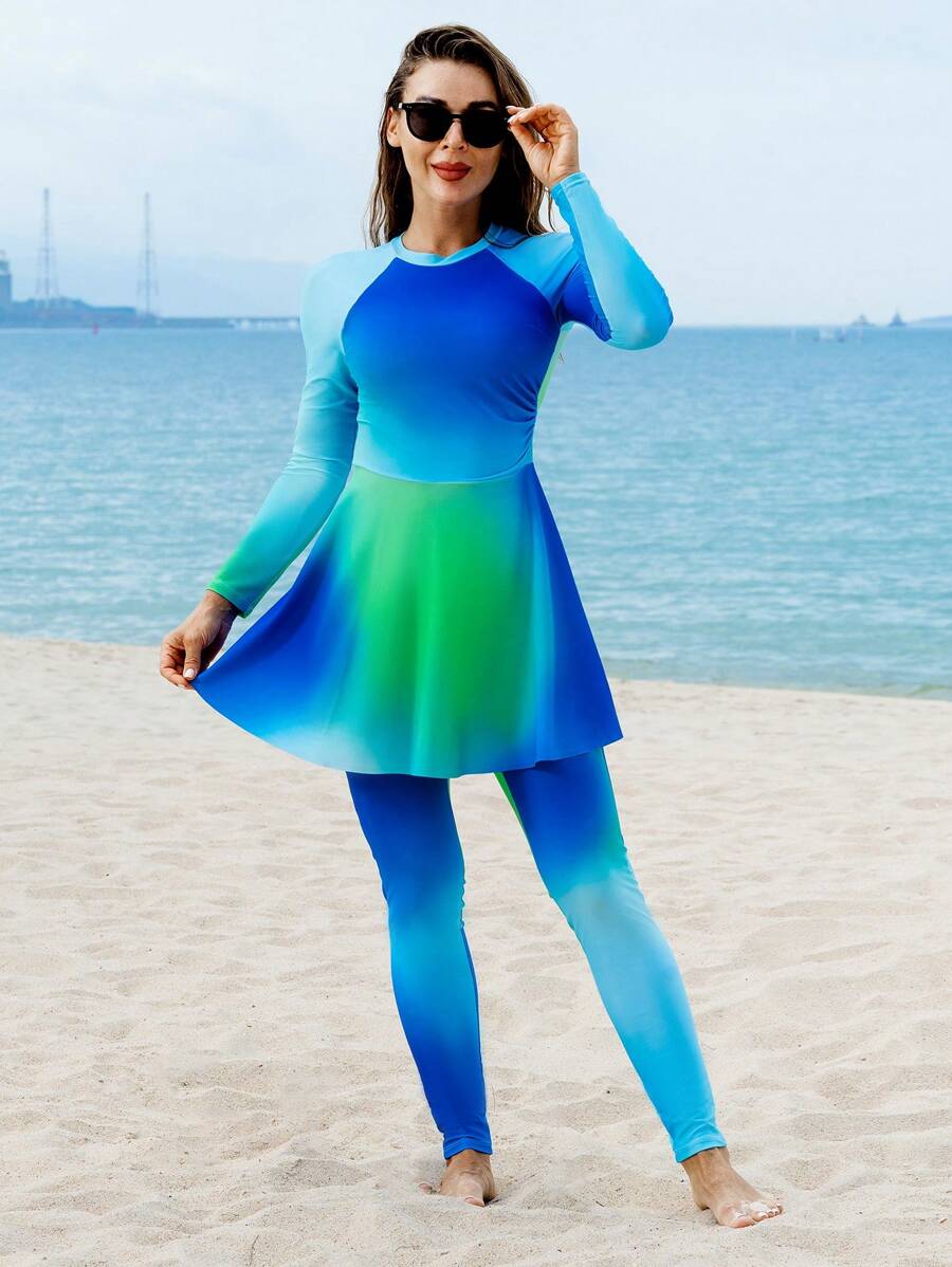 Swim Mulvari 女士夏季海灘漂染長袖Burkini套裝 - 彩色 - 查看 1