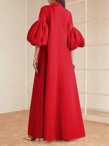 Women's Stand Collar Solid Color Lantern Sleeve Elegant Maxi Dress, Wedding Guest Dress Party Dress Formal Dress Evening Dress,Gown