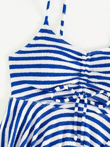 SHEIN Swim Ladies Colorblock Striped Triangle Briefs Separated Tankini Swimwear Set,Summer Beach - Blue and White - View 6