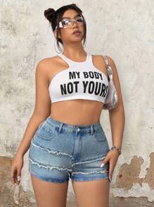 SHEIN ICON Shorts de mezclilla simples y diarios para mujeres de talla grande