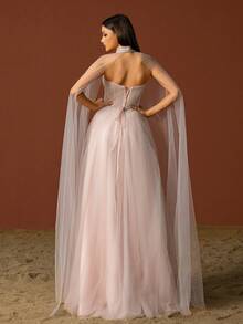 Elegant Pink Sheer Mesh Women's Evening Formal Dress - Pink - View 2