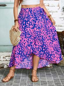 Celure 大碼休閒不對稱下擺花卉印花系帶裝飾裙，適用於春季/夏季 - 彩色 - 查看 3